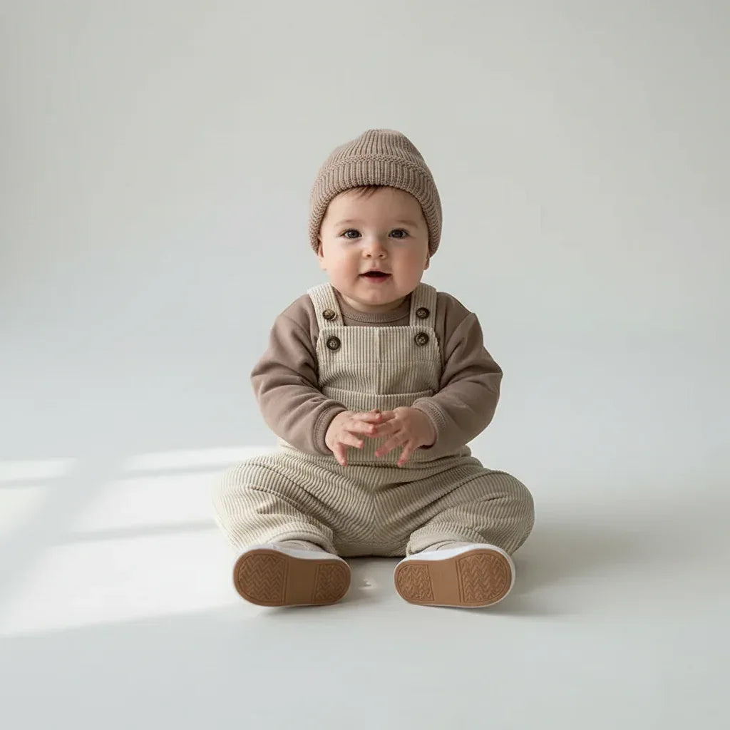 Baby Corduroy Suspender Romper – Vintage Charm for Little Days - LunaKit Baby