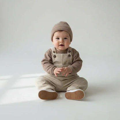 Baby Corduroy Suspender Romper – Vintage Charm for Little Days - LunaKit Baby