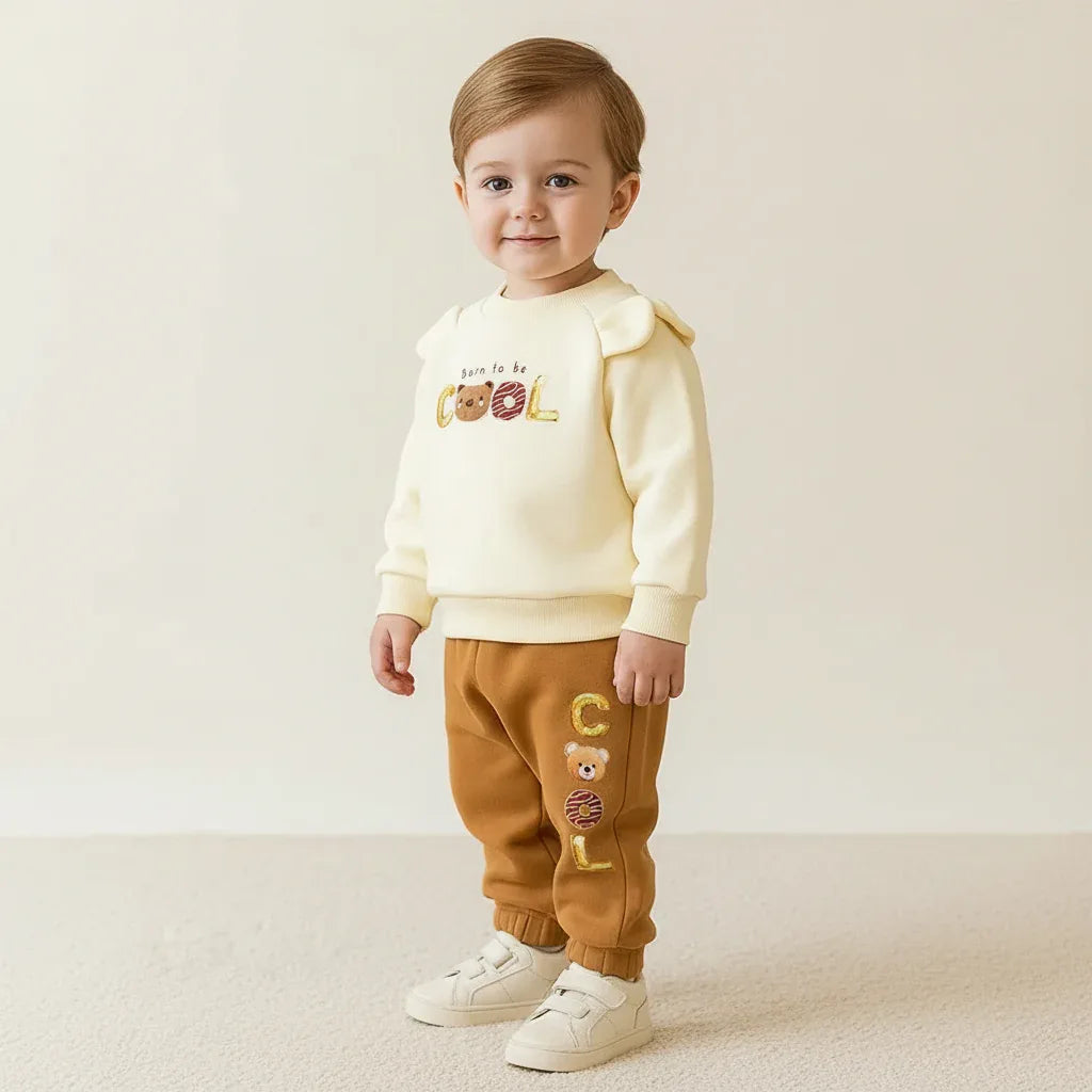 Toddler Boy Winter 2-Piece Set – Thick Warmth with Funny Bear Style - LunaKit Baby