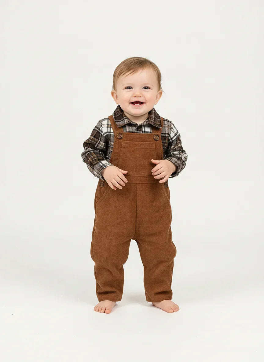 Toddler Plaid Corduroy Outfit Set – Cozy Outdoor Style for Little Ones - LunaKit Baby