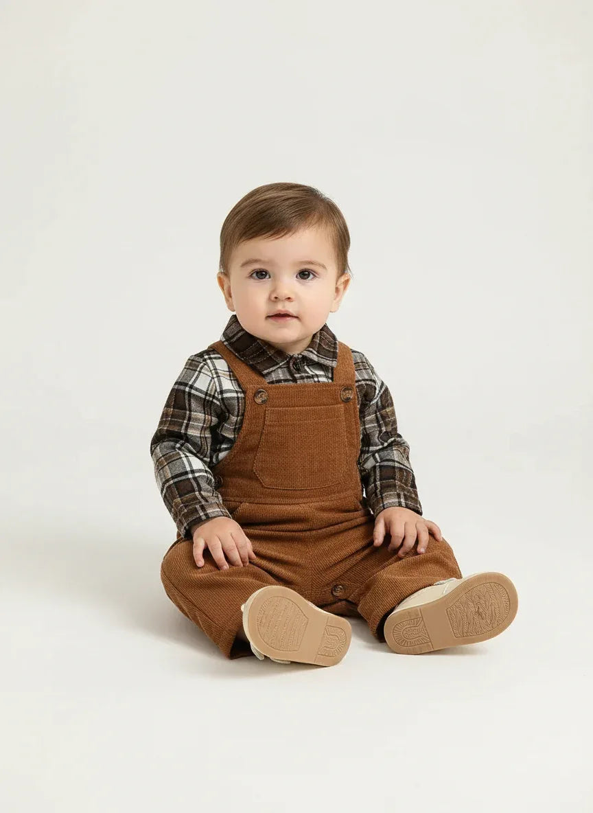 Toddler Plaid Corduroy Outfit Set – Cozy Outdoor Style for Little Ones - LunaKit Baby