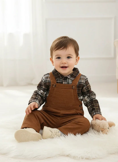 Toddler Plaid Corduroy Outfit Set – Cozy Outdoor Style for Little Ones - LunaKit Baby