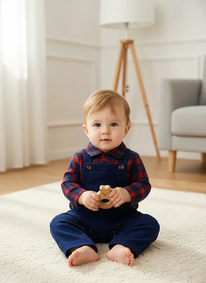 Toddler Plaid Corduroy Outfit Set – Cozy Outdoor Style for Little Ones - LunaKit Baby