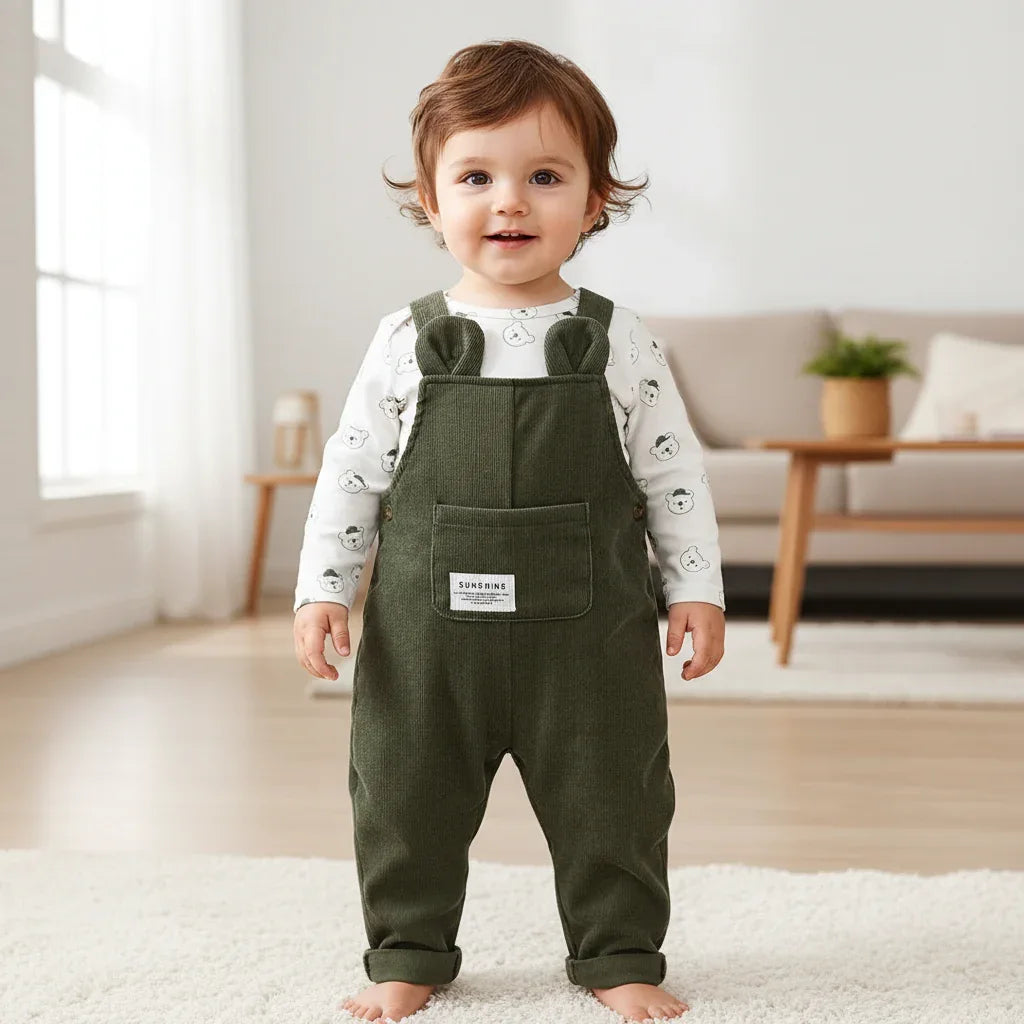Toddler Bear Bodysuit & Overall Set – Cozy Autumn Style - LunaKit Baby