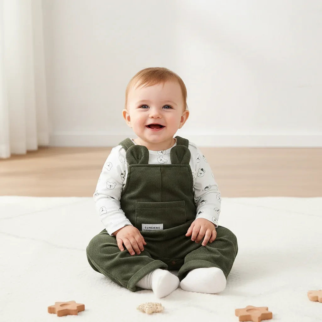 Toddler Bear Bodysuit & Overall Set – Cozy Autumn Style - LunaKit Baby