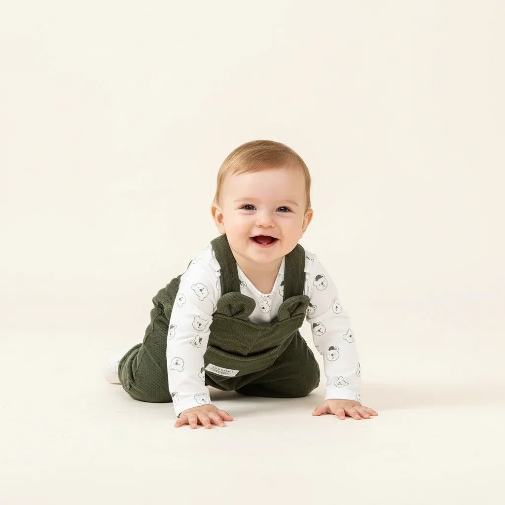 Toddler Bear Bodysuit & Overall Set – Cozy Autumn Style - LunaKit Baby