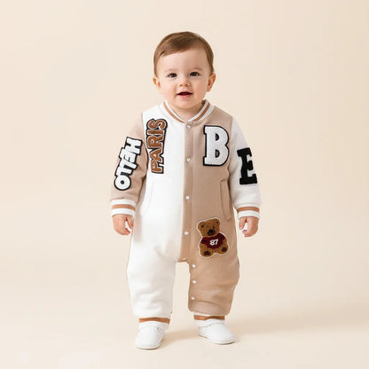 Baby Boy Suede Letter Jumpsuit – Cozy Winter Style with Personality - LunaKit Baby