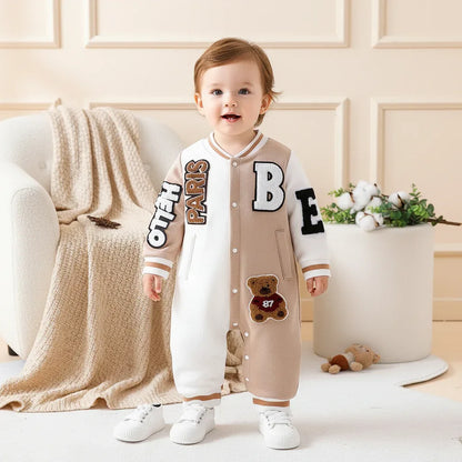 Baby Boy Suede Letter Jumpsuit – Cozy Winter Style with Personality - LunaKit Baby