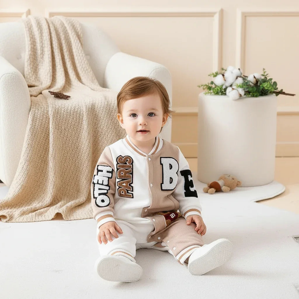 Baby Boy Suede Letter Jumpsuit – Cozy Winter Style with Personality - LunaKit Baby