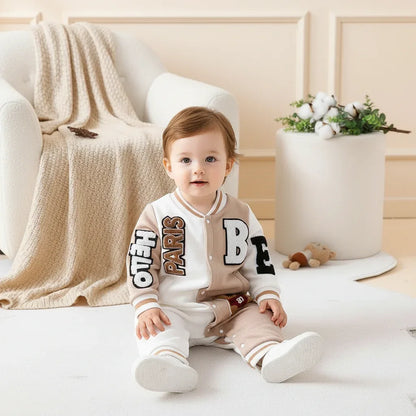 Baby Boy Suede Letter Jumpsuit – Cozy Winter Style with Personality - LunaKit Baby