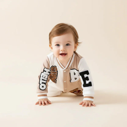 Baby Boy Suede Letter Jumpsuit – Cozy Winter Style with Personality - LunaKit Baby