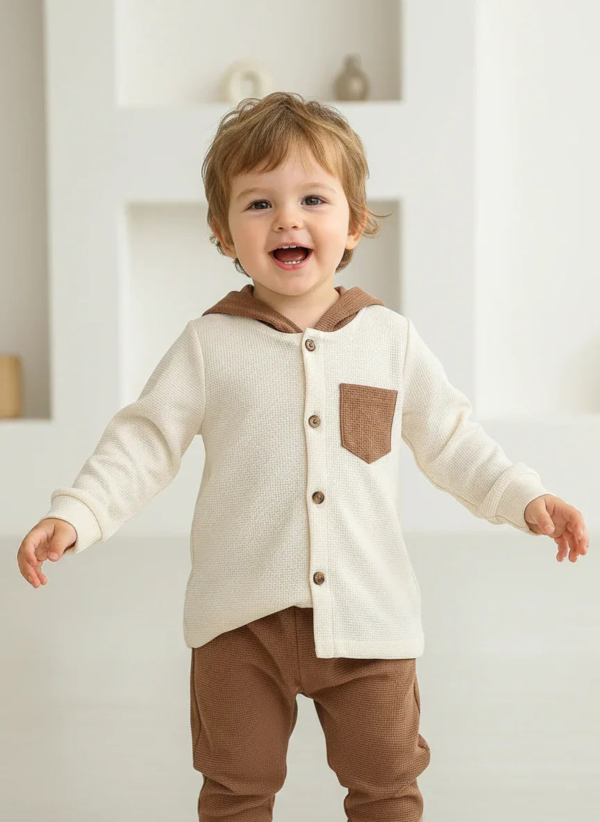 Boys Waffle Hooded Set – Warm Outdoor Comfort for Winter Play - LunaKit Baby