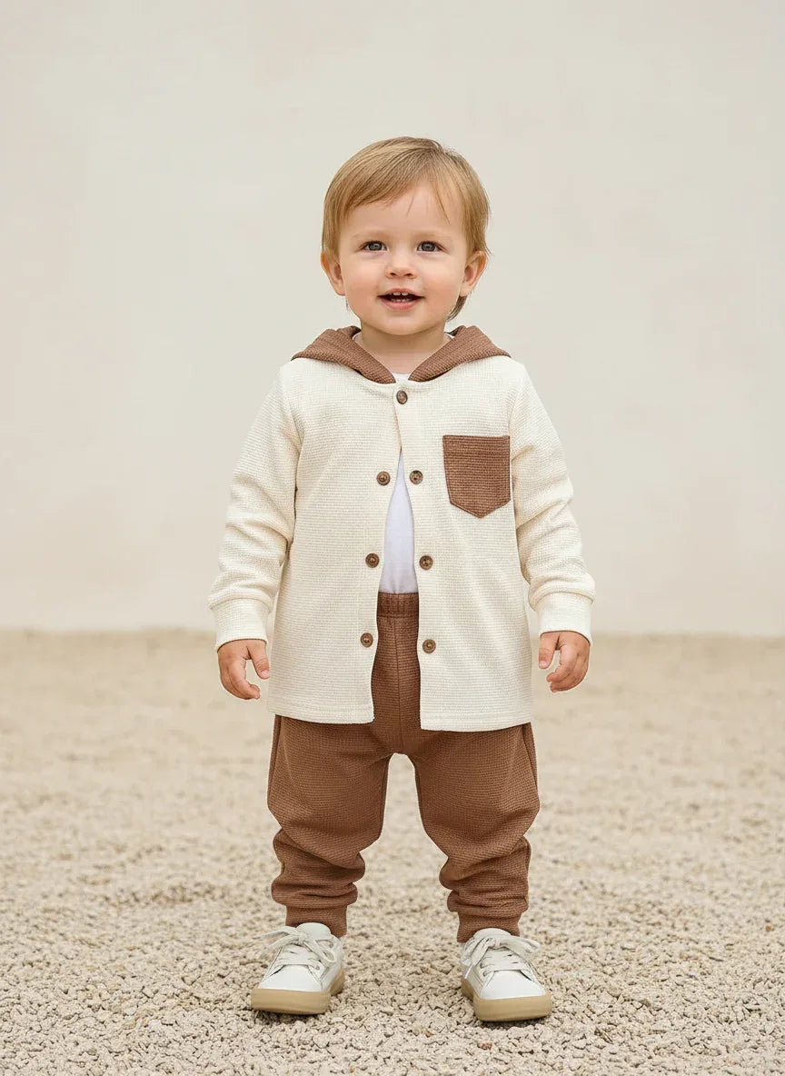 Boys Waffle Hooded Set – Warm Outdoor Comfort for Winter Play - LunaKit Baby