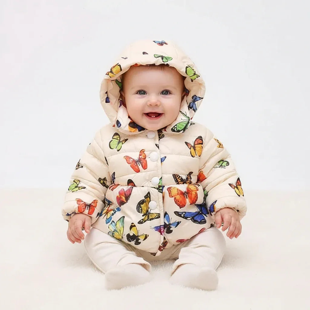 Baby Girl Winter Parka – Cozy Hooded Warmth with Butterfly Charm - LunaKit Baby