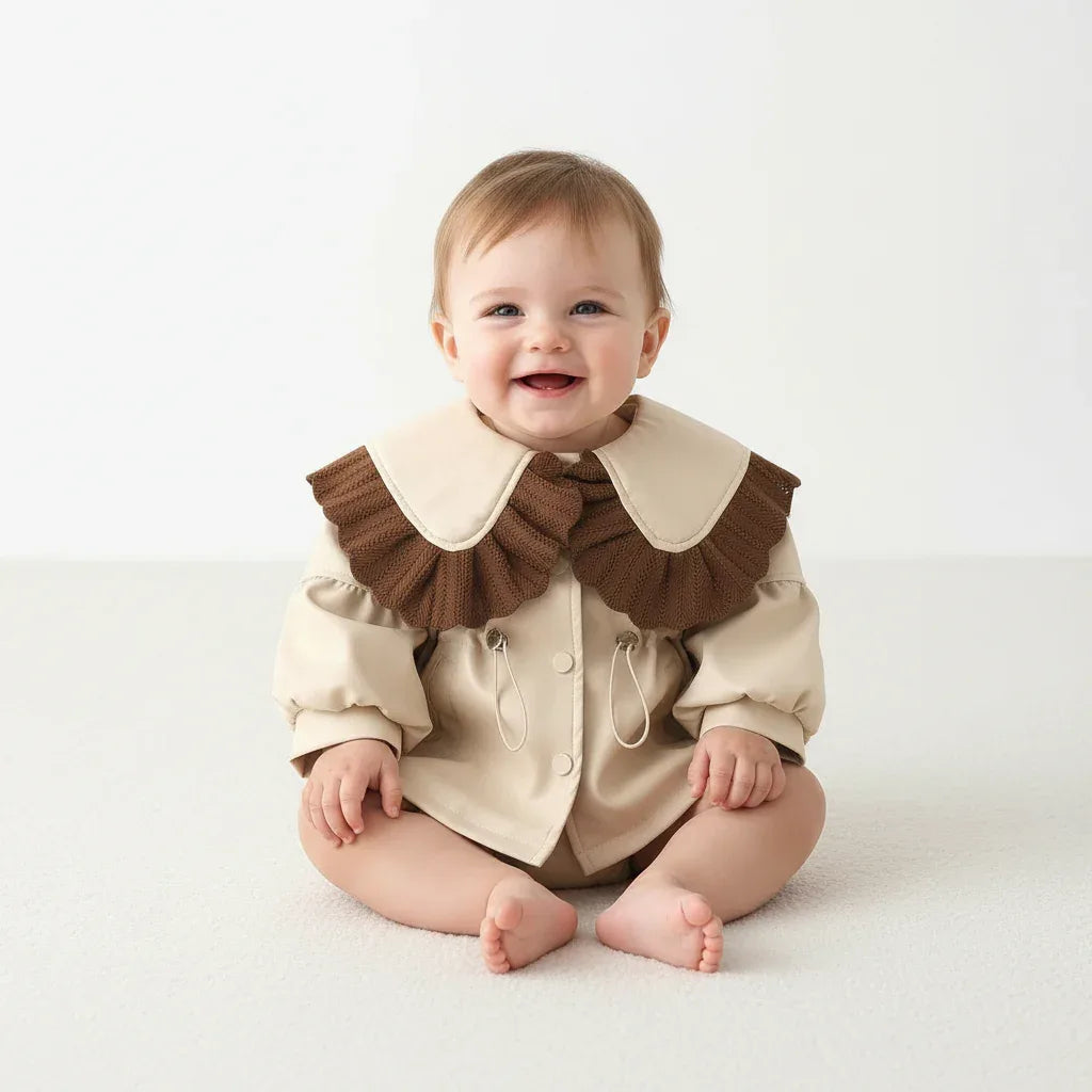 Baby Girl Winter Coat – Korean Style PU Jacket with Doll Collar - LunaKit Baby