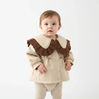 Baby Girl Winter Coat – Korean Style PU Jacket with Doll Collar - LunaKit Baby