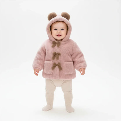 Baby Girl Winter Hooded Jacket – Bear Ears & Cozy Princess Warmth - LunaKit Baby