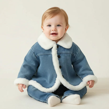 Baby Girl Winter Denim Jacket – Fleece-Lined Warmth with Cool Style - LunaKit Baby