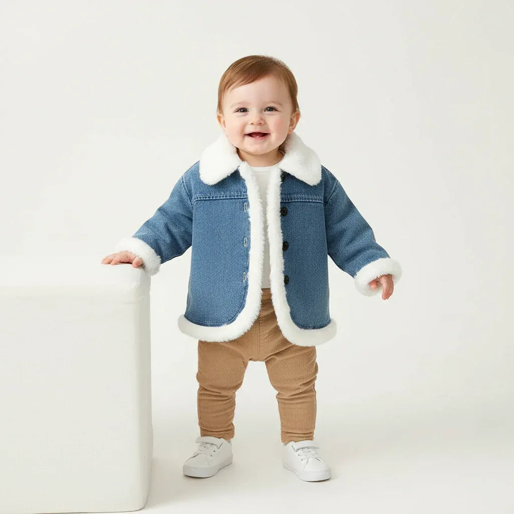 Baby Girl Winter Denim Jacket – Fleece-Lined Warmth with Cool Style - LunaKit Baby