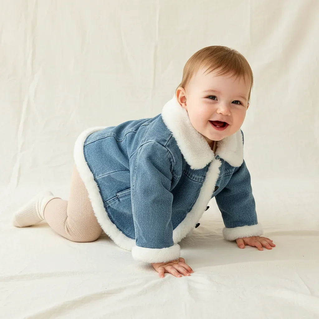Baby Girl Winter Denim Jacket – Fleece-Lined Warmth with Cool Style - LunaKit Baby