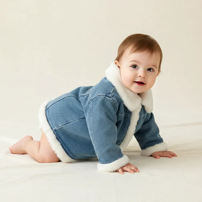 Baby Girl Winter Denim Jacket – Fleece-Lined Warmth with Cool Style - LunaKit Baby